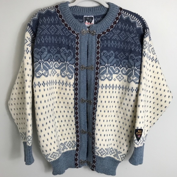 Dale Of Norway Wool Cardigan Sweater-Blue Ivory-XS - Picture 1 of 11